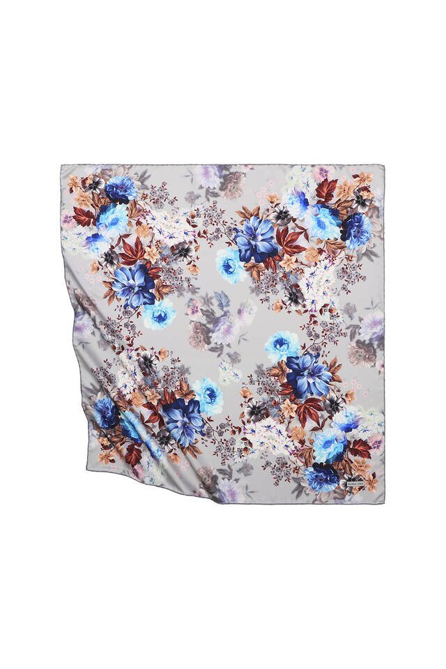 Gray Fulya Pattern Silky Square Scarf 