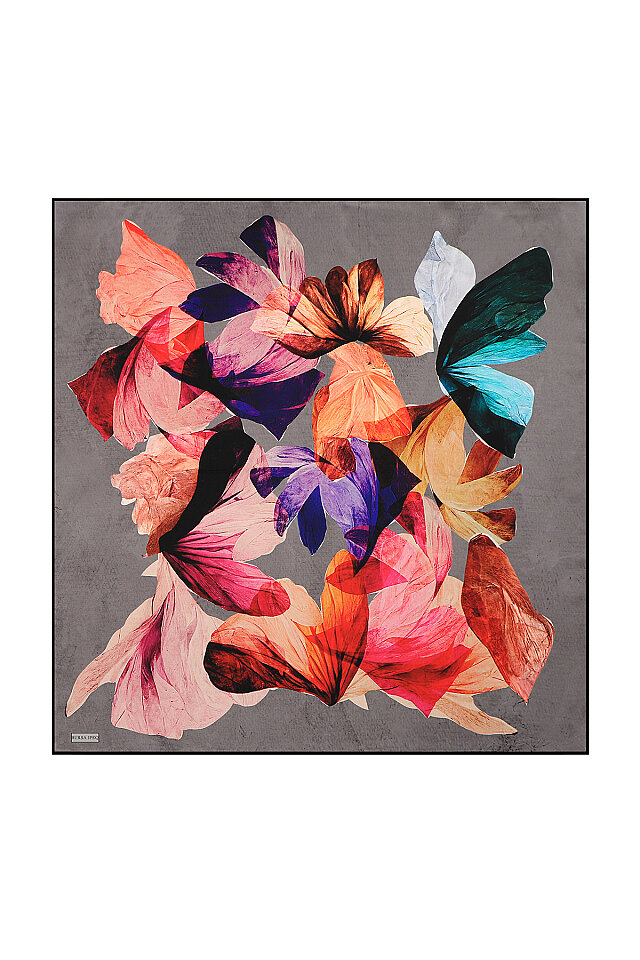 Gray Harmony Pattern Sura Silk Square Scarf 