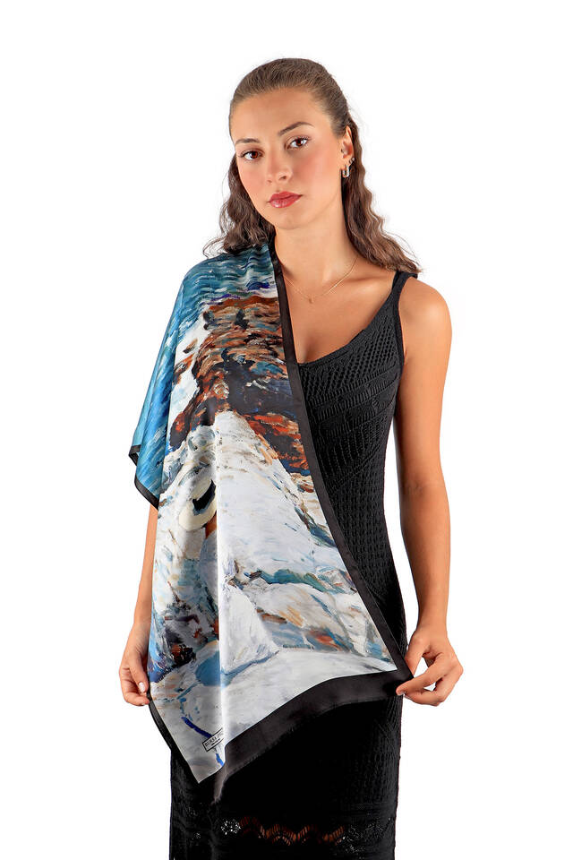 Gray Hat Women's Pattern Silk Foulard - 2