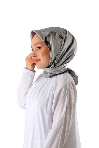 Gray Iris Pattern Twill Silk Square Scarf 