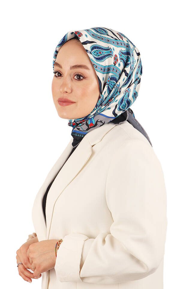 Gray Ivy Tulip Pattern Silky Square Scarf - 2