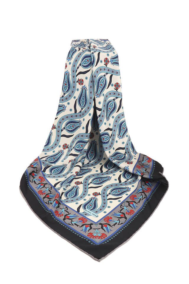 Gray Ivy Tulip Pattern Silky Square Scarf - 3