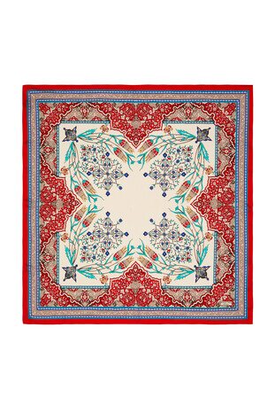 Gray Red Candlestick Tulip Pattern Silk Square Scarf 