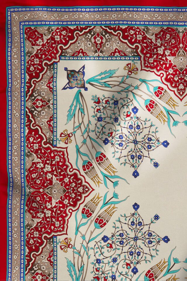 Gray Red Candlestick Tulip Pattern Silk Square Scarf - 4