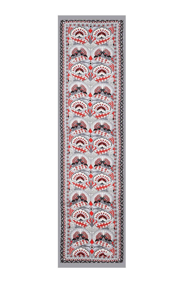 Gray Red Peacock Narrow Silk Foulard - 4