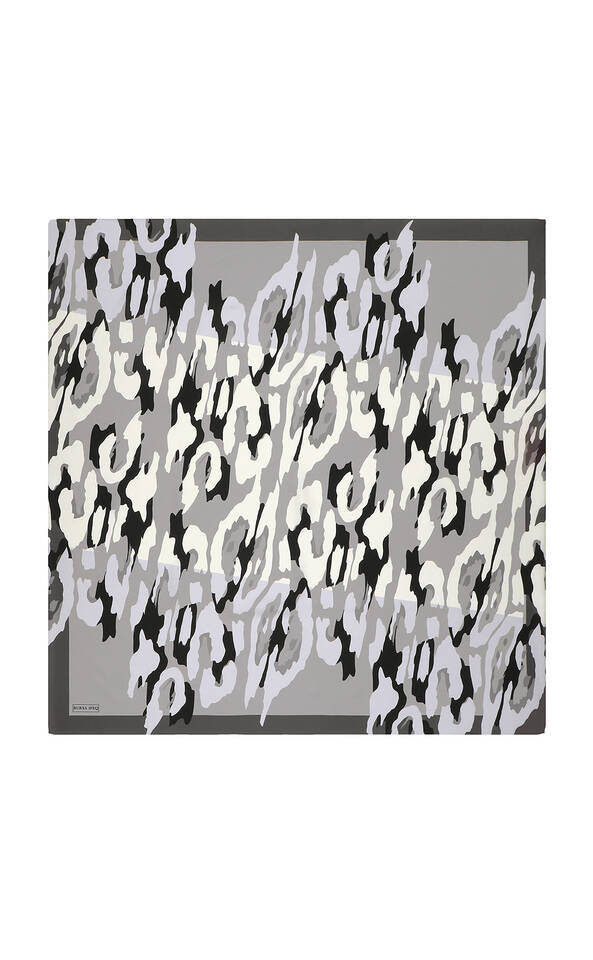 Gray Sare Pattern Twill Silk Square Scarf - 2