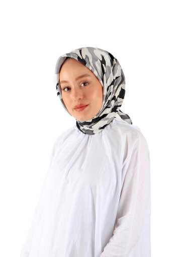 Gray Sare Pattern Twill Silk Square Scarf 