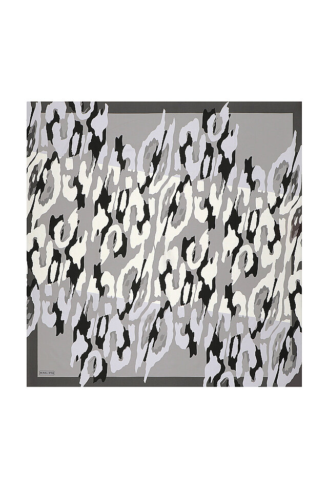 Gray Sare Pattern Twill Silk Square Scarf 