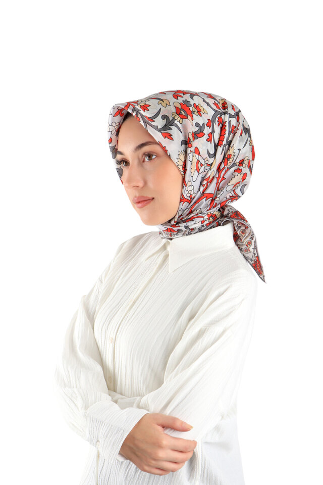 Gray Shawl Pattern Voile Silk Square Scarf 