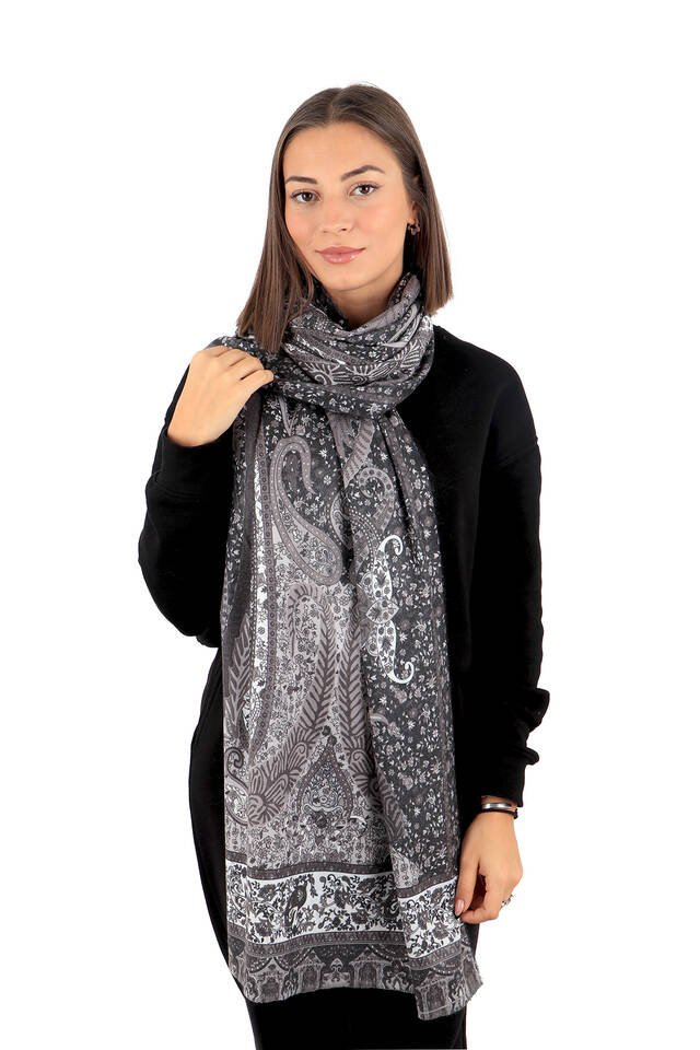 Gray Shawl Pattern Winter Shawl - 2