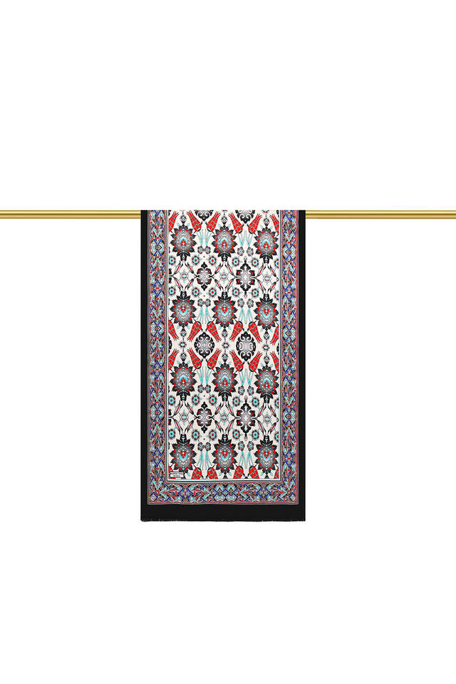 Gray Tile Tulip Pattern Narrow Silk Foulard - 2