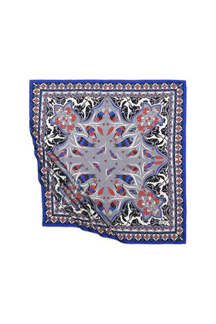 Gray Turkish Patterned Cintemani Carnation Pattern Silky Square Scarf 