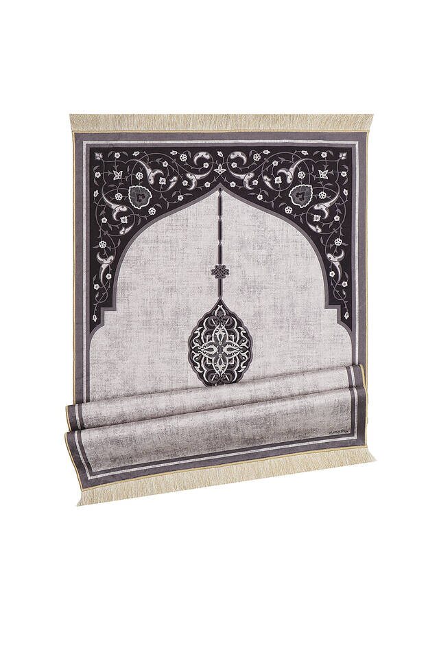 Gray Velvet Carpet Prayer Rug - 4