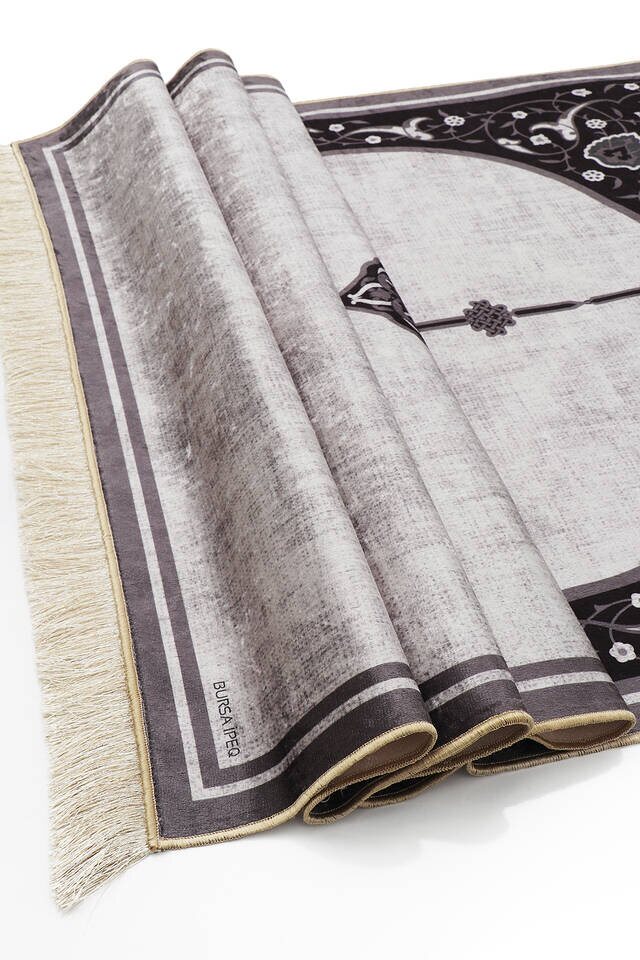 Gray Velvet Carpet Prayer Rug - 3