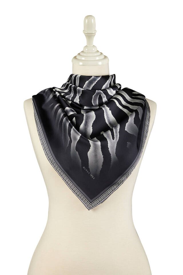 Gray Zebra Pattern Silky Square Scarf - 2