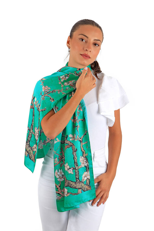 Green Almond Blossom Silky Foulard - 2