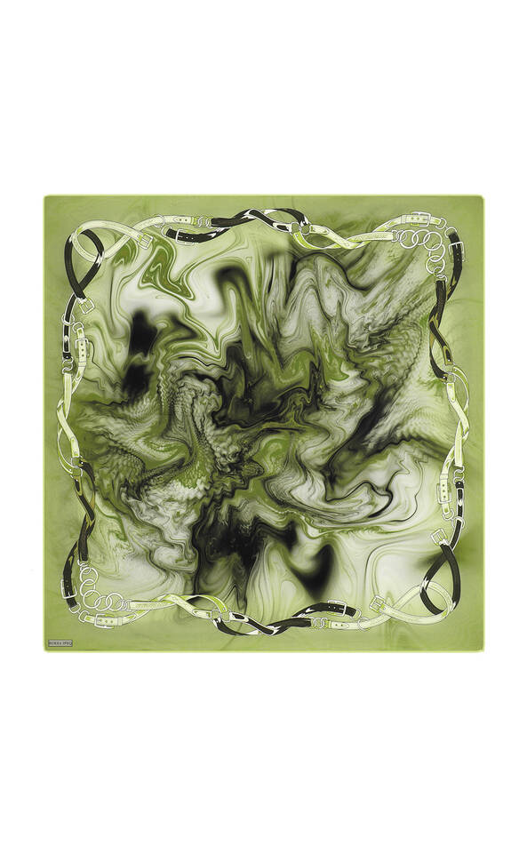 Green Belt Pattern Sura Silk Square Scarf - 2