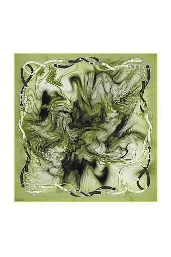 Green Belt Pattern Sura Silk Square Scarf 