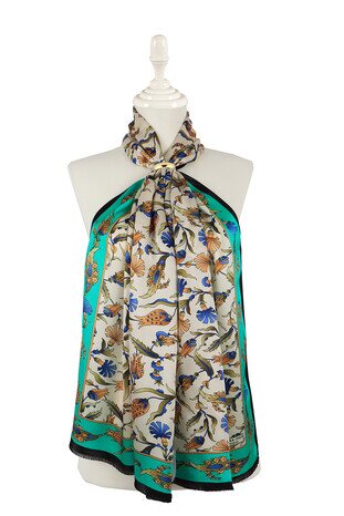 Green Black Carnation Tulip Silk Foulard 