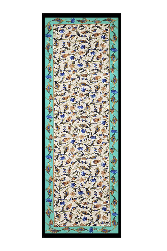 Green Black Carnation Tulip Silk Foulard - 4