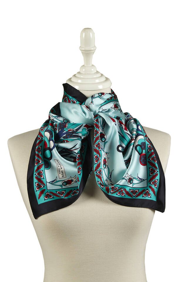 Green Black Cintemani Pattern Narrow Silky Foulard - 2