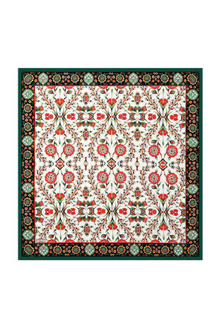Green Black Selcuk Pattern Silk Square Scarf 