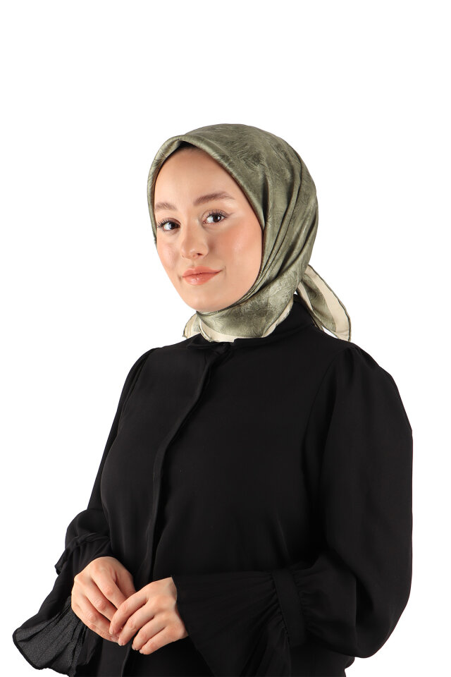 Green Brush Silk Square Scarf 