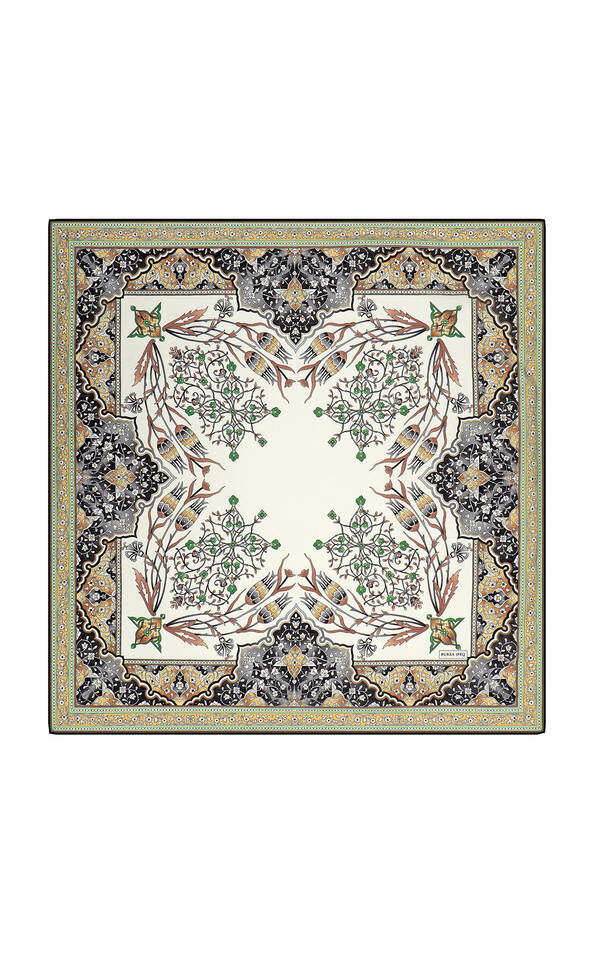 Green Candlestick Tulip Pattern Soft Square Scarf - Bursa İpek