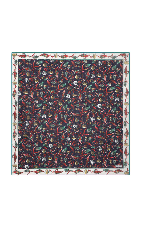Green Carnation Tulip Pattern Soft Square Scarf - Bursa İpek