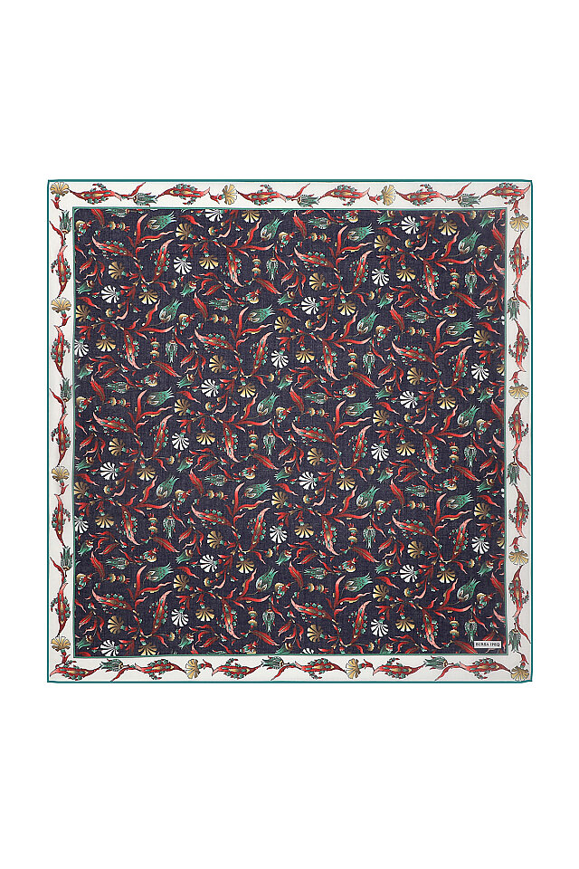 Green Carnation Tulip Pattern Soft Square Scarf - Bursa İpek