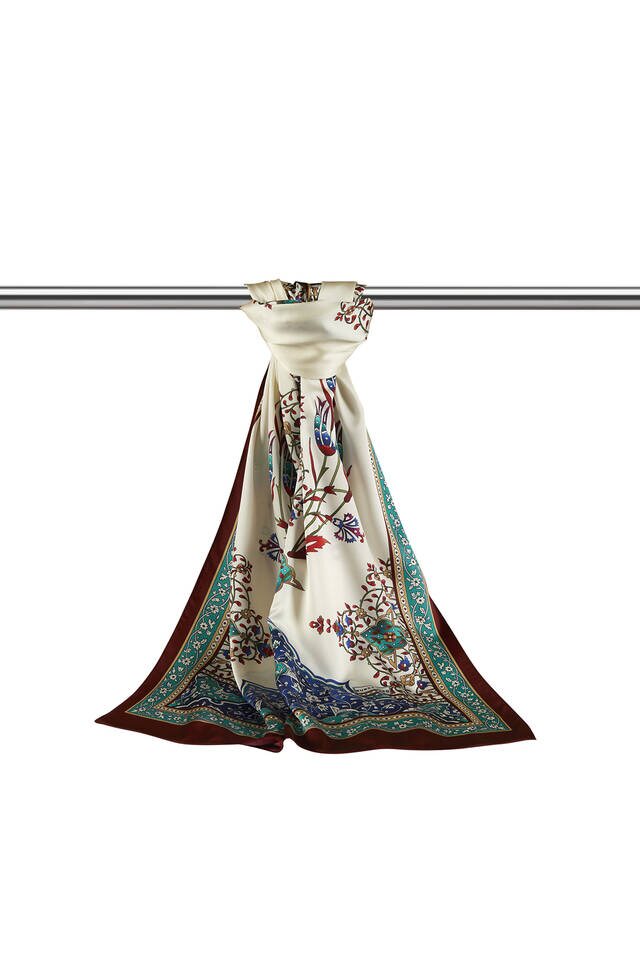 Green Claret Red Candlestick Pattern Wide Silky Foulard - 3