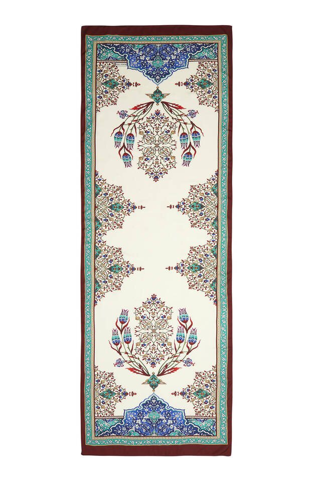 Green Claret Red Candlestick Pattern Wide Silky Foulard - 4