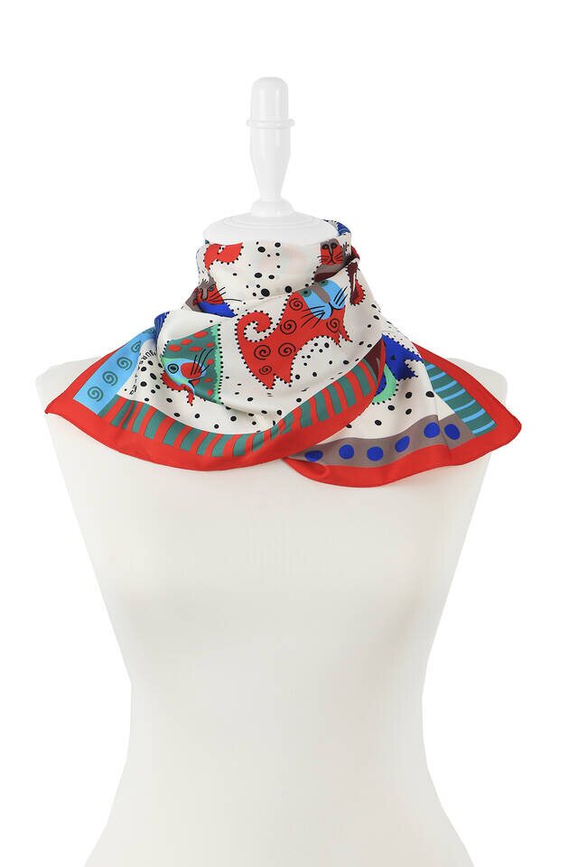 Green Claret Red Patterned Silky Foulard - 2