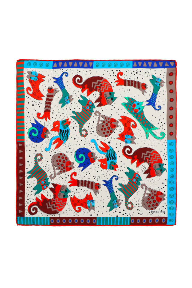 Green Claret Red Patterned Silky Pocket Square 