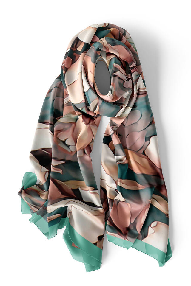 Green Daffodil Pattern Silk Foulard - 4