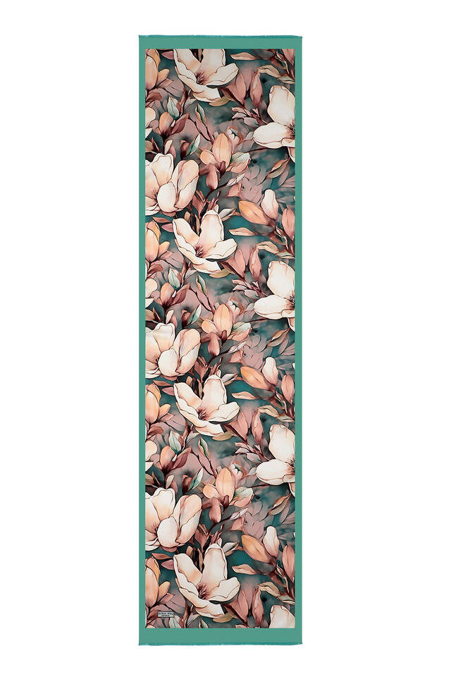 Green Daffodil Pattern Silk Foulard - 5