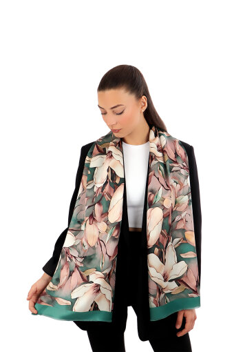 Green Daffodil Pattern Silk Foulard 