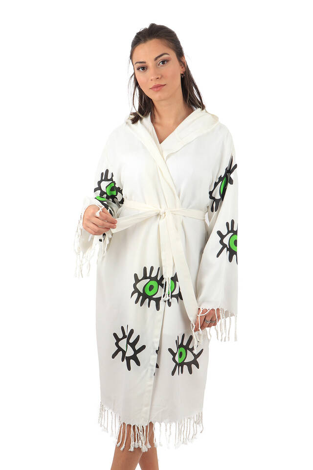 Green Eye Pattern Bamboo Bathrobe - Bursa İpek