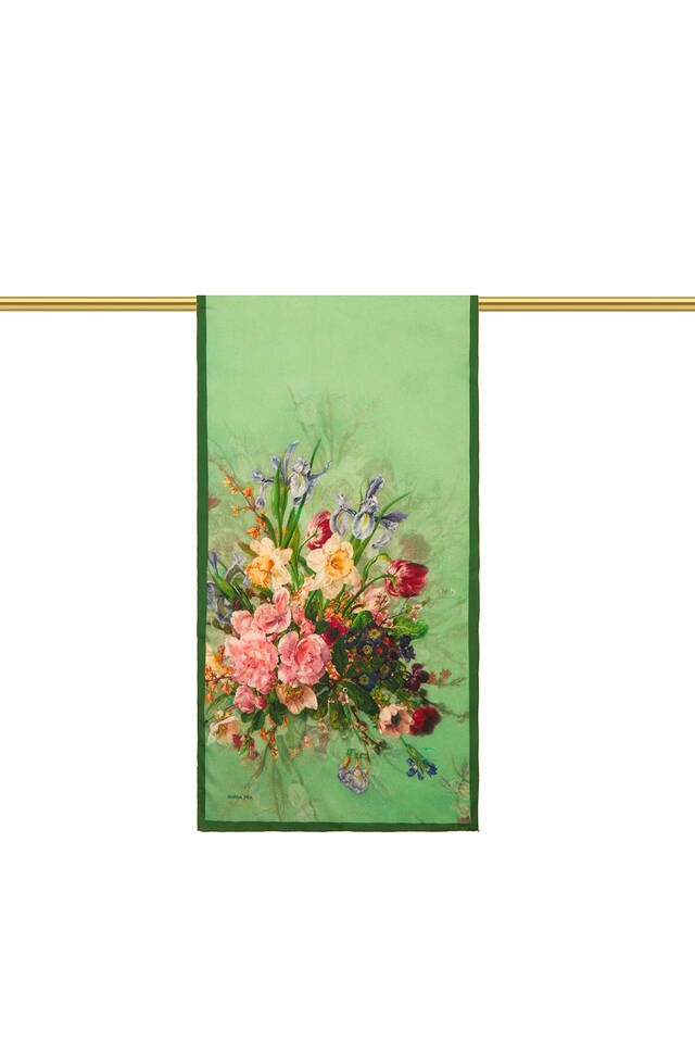 Green Floral Narrow Silk Foulard - 2