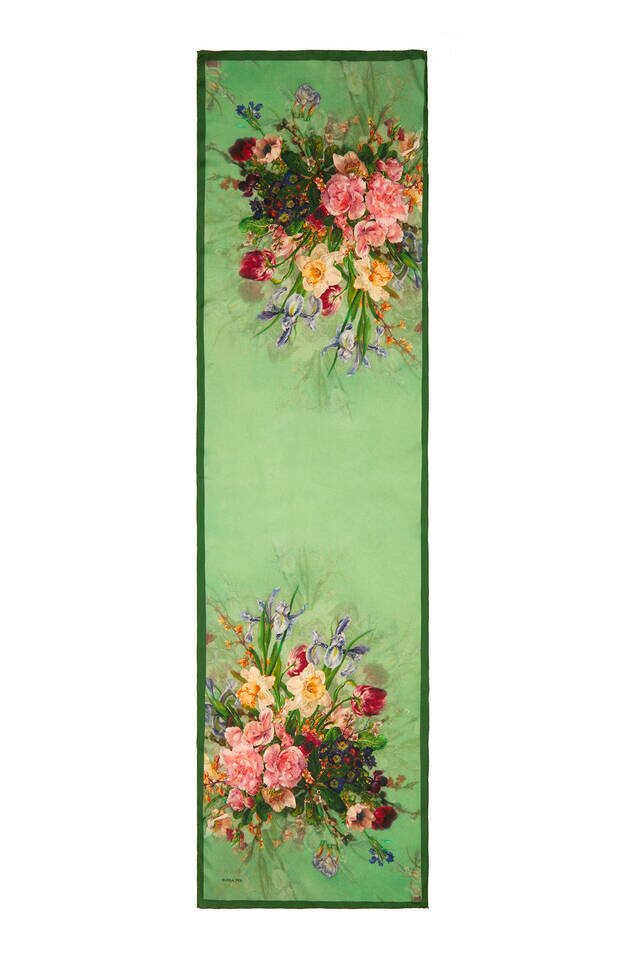 Green Floral Narrow Silk Foulard - 4