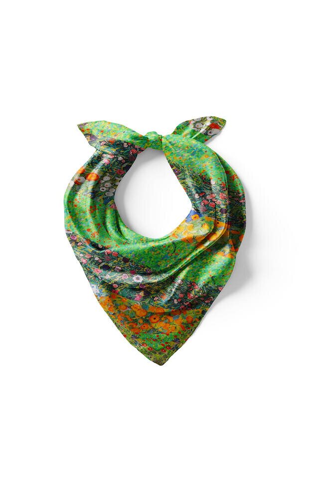 Green Flowers Pattern Silk Pocket Square - 2