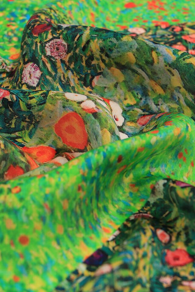 Green Flowers Pattern Silk Pocket Square - 3