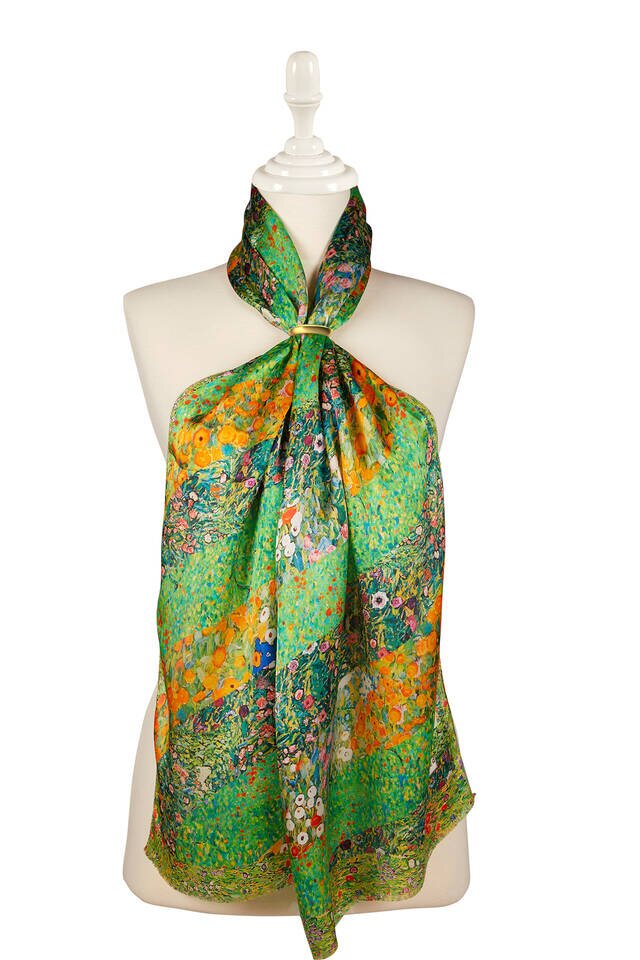 Green Flowers Silk Table Foulard - Bursa İpek