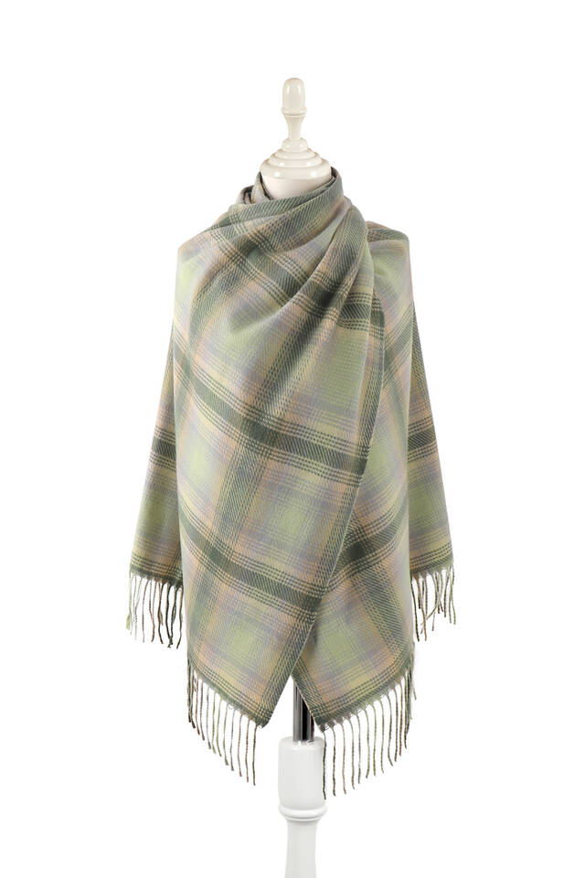 Green Gray Patterned Winter Shawl - Bursa İpek