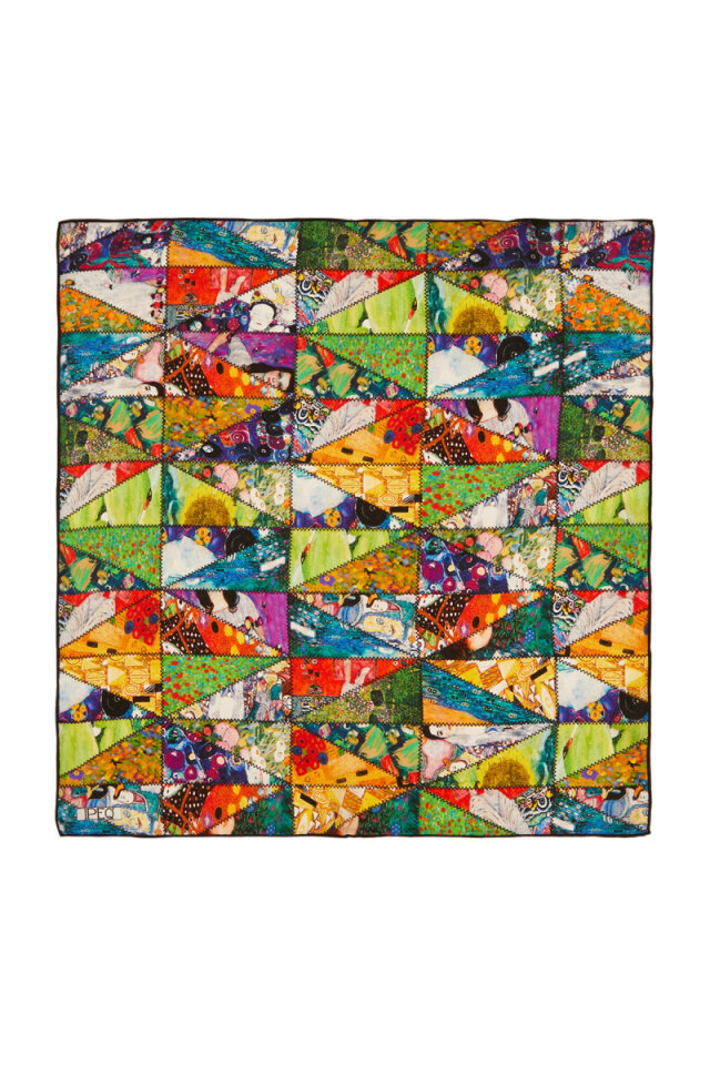 Green Gustav Collage Pattern Silk Pocket Square 
