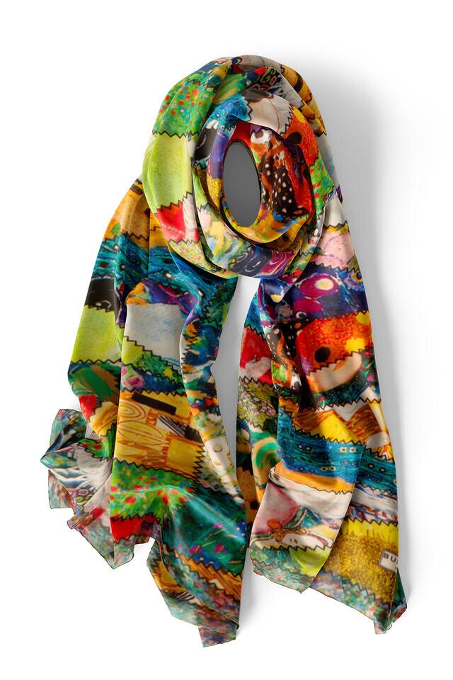Green Gustav Collage Silk Painting Foulard - 4