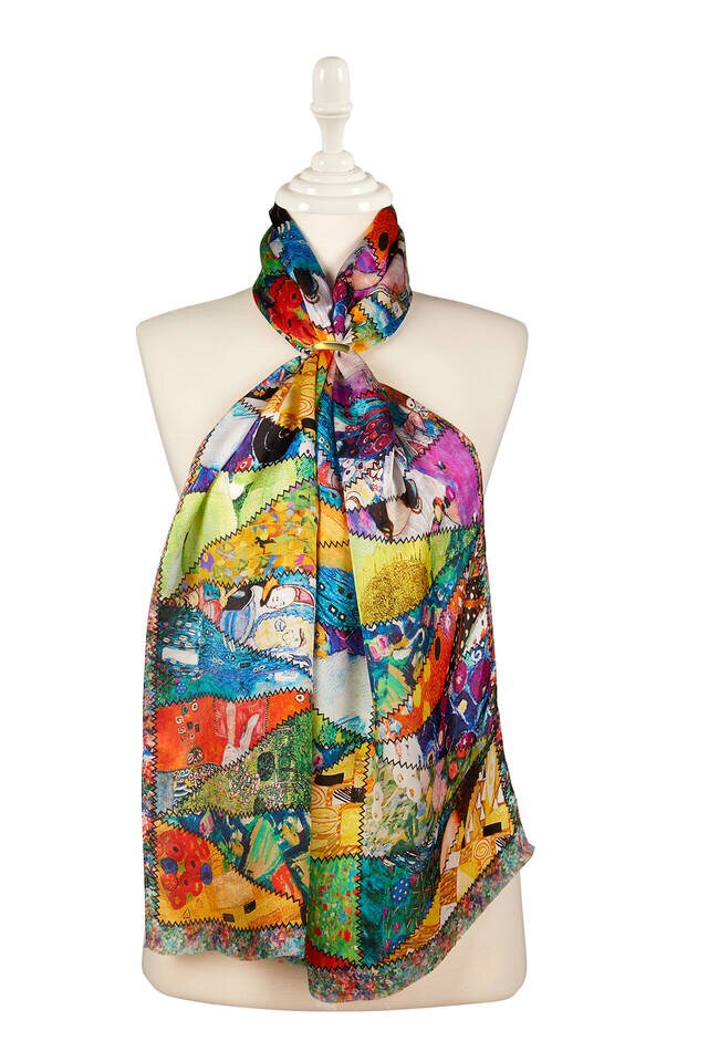 Green Gustav Collage Silk Painting Foulard - Bursa İpek