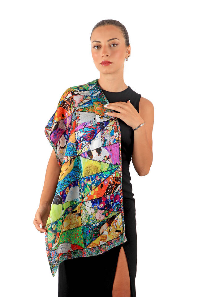 Green Gustav Collage Silk Painting Foulard - 2