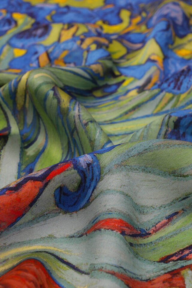 Green Irises Pattern Silk Pocket Square - 3
