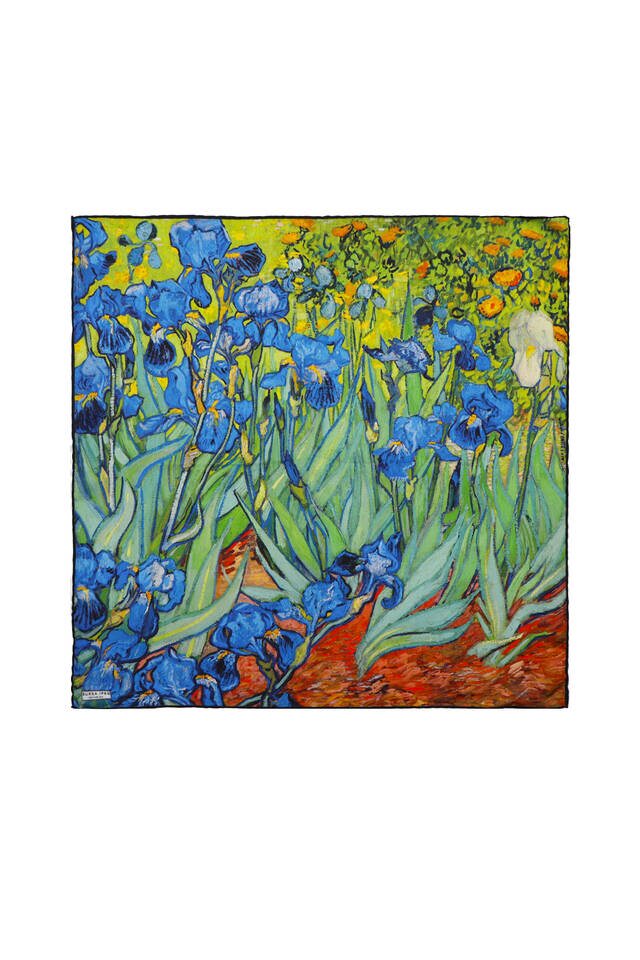 Green Irises Pattern Silk Pocket Square 